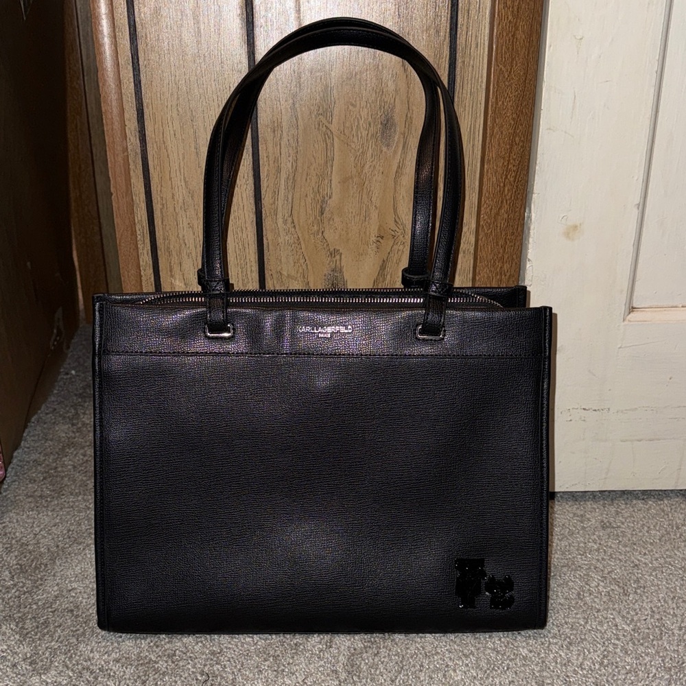 Karl Lagerfeld Black Leather Tote Bag